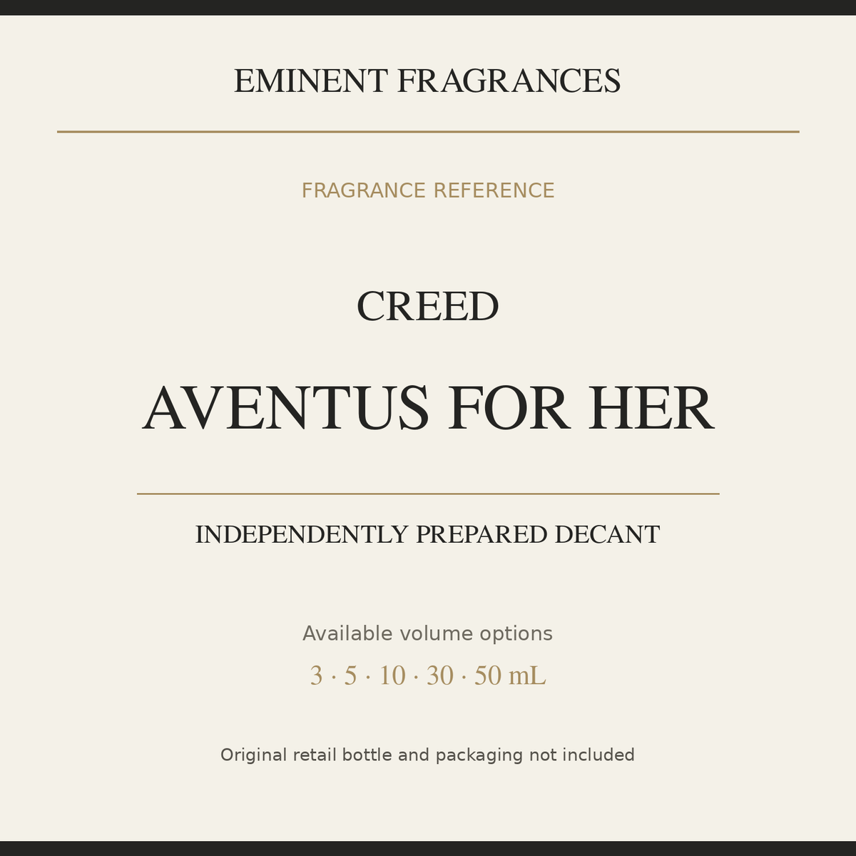 Creed Aventus for Her — independently prepared Eminent Fragrances decant. Original retail bottle not included.