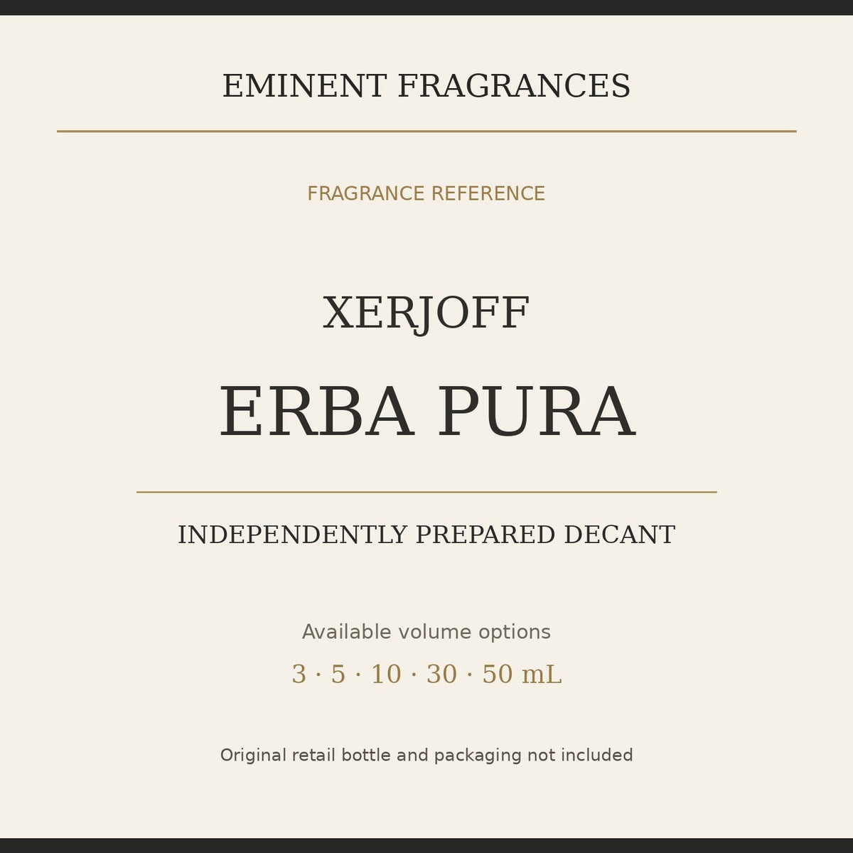 Xerjoff Erba Pura decant size options and independent decant disclosure