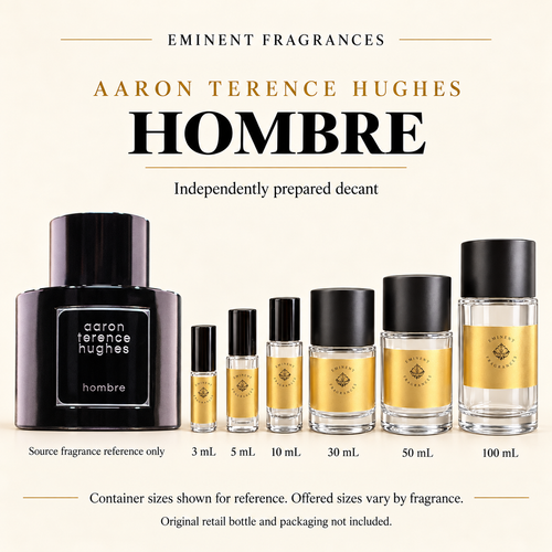 Aaron Terence Hughes Hombre Decant source fragrance bottle beside Eminent Fragrances decant lineup. Independent decant; original retail bottle and packaging not included.