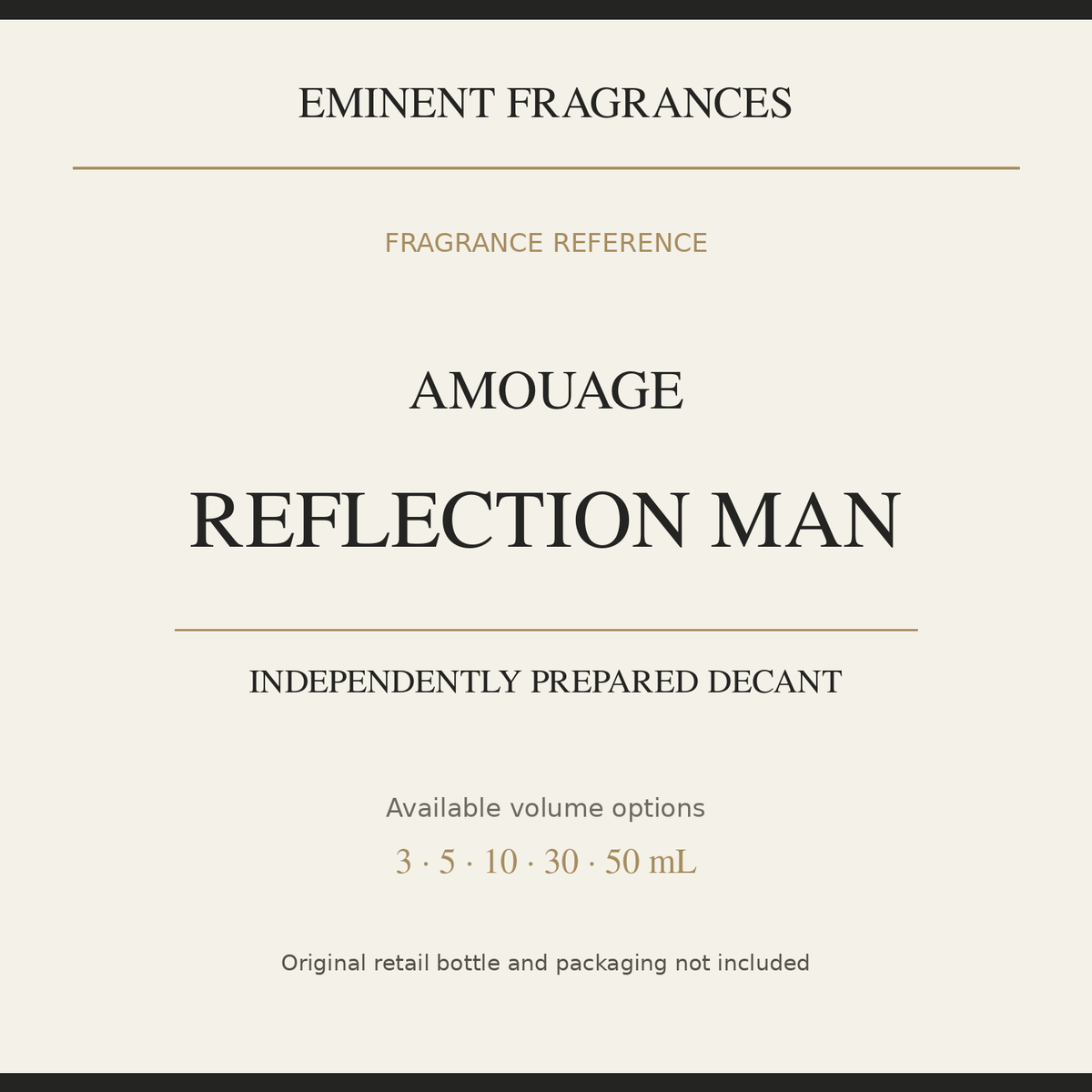 Amouage Reflection Man — independently prepared Eminent Fragrances decant. Original retail bottle not included.