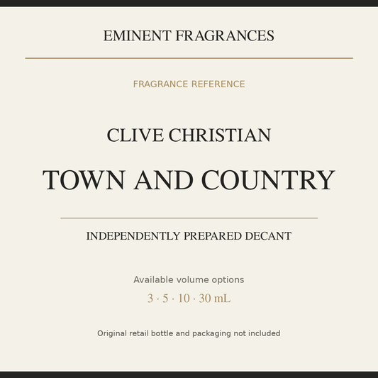 Clive Christian Town and Country — independently prepared Eminent Fragrances decant. Original retail bottle not included.
