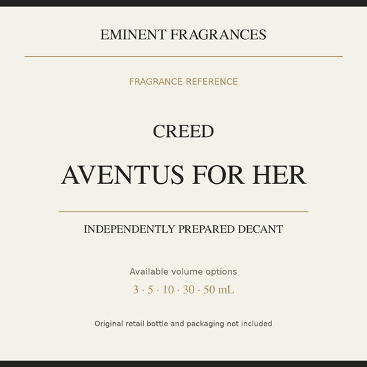 Creed Aventus for Her — independently prepared Eminent Fragrances decant. Original retail bottle not included.