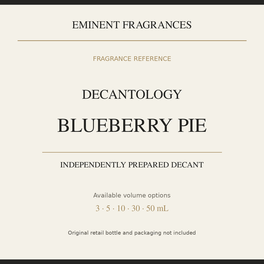 Decantology Blueberry Pie — independently prepared Eminent Fragrances decant. Original retail bottle not included.