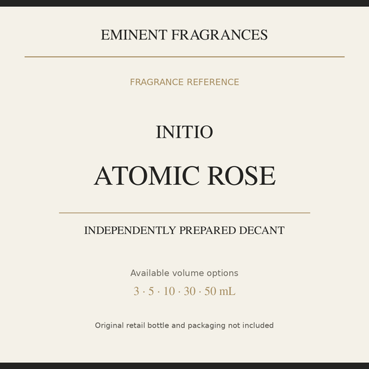 Initio Atomic Rose — independently prepared Eminent Fragrances decant. Original retail bottle not included.