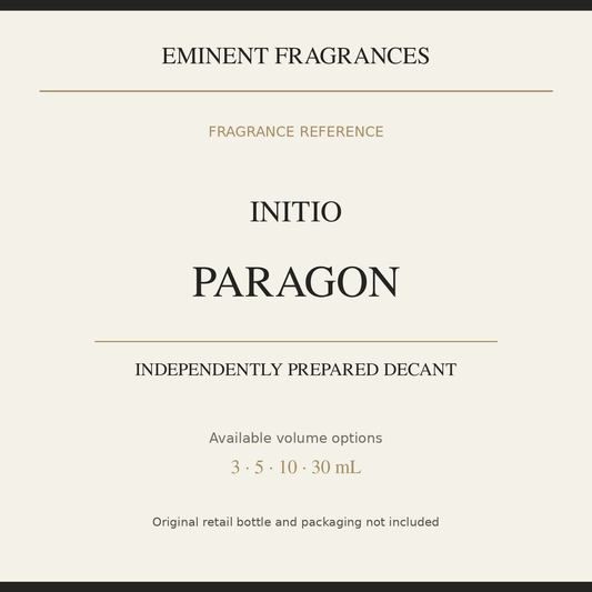 Initio Paragon — independently prepared Eminent Fragrances decant. Original retail bottle not included.