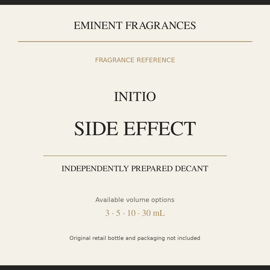 Initio Side Effect — independently prepared Eminent Fragrances decant. Original retail bottle not included.