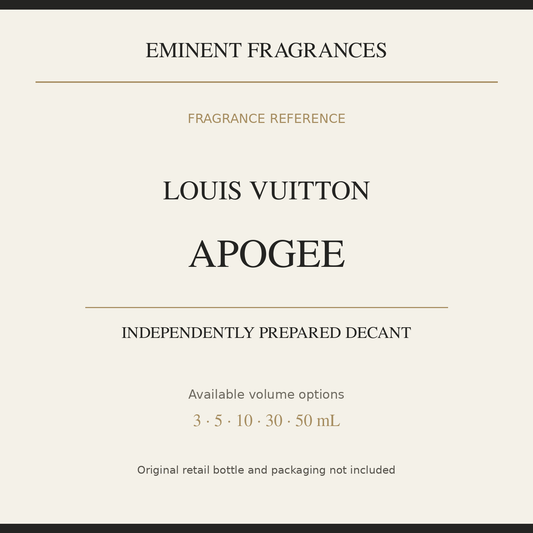 Louis Vuitton Apogee — independently prepared Eminent Fragrances decant. Original retail bottle not included.