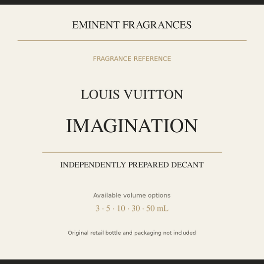 Louis Vuitton Imagination — independently prepared Eminent Fragrances decant. Original retail bottle not included.