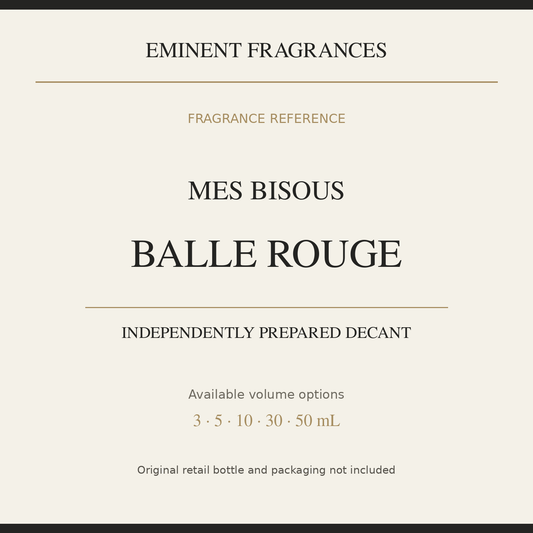 Mes Bisous Balle Rouge — independently prepared Eminent Fragrances decant. Original retail bottle not included.