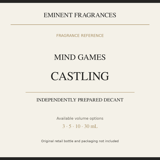 Mind Games Castling — independently prepared Eminent Fragrances decant. Original retail bottle not included.