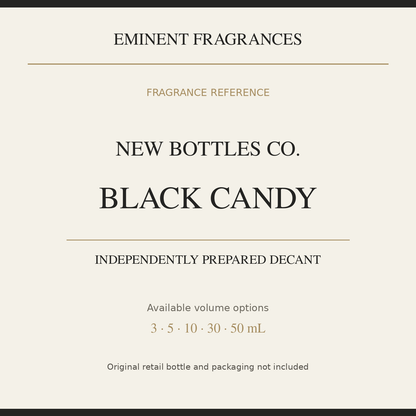 New Bottles Co. Black Candy — independently prepared Eminent Fragrances decant. Original retail bottle not included.