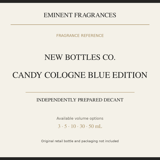 New Bottles Co. Candy Cologne Blue Edition — independently prepared Eminent Fragrances decant. Original retail bottle not included.