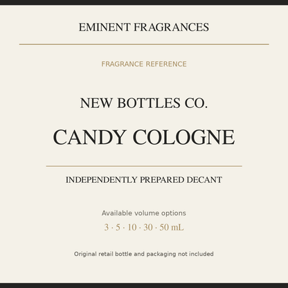 New Bottles Co. Candy Cologne — independently prepared Eminent Fragrances decant. Original retail bottle not included.