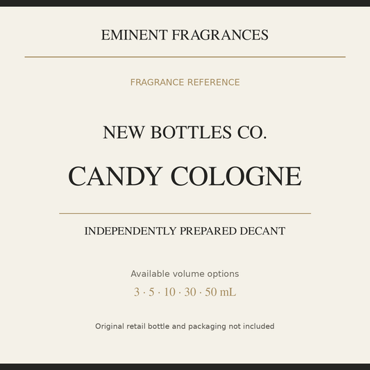 New Bottles Co. Candy Cologne — independently prepared Eminent Fragrances decant. Original retail bottle not included.
