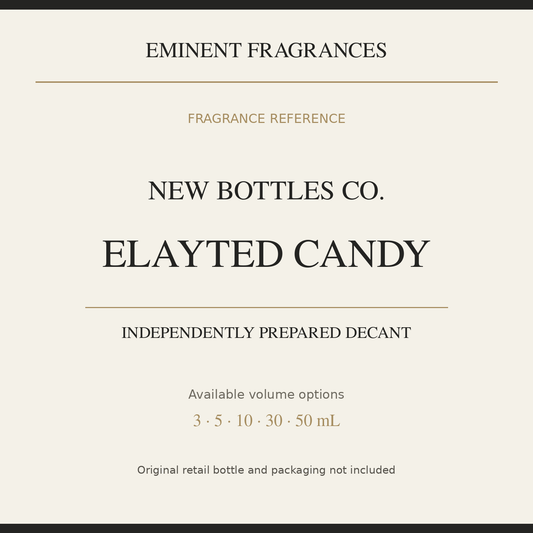 New Bottles Co. Elayted Candy — independently prepared Eminent Fragrances decant. Original retail bottle not included.
