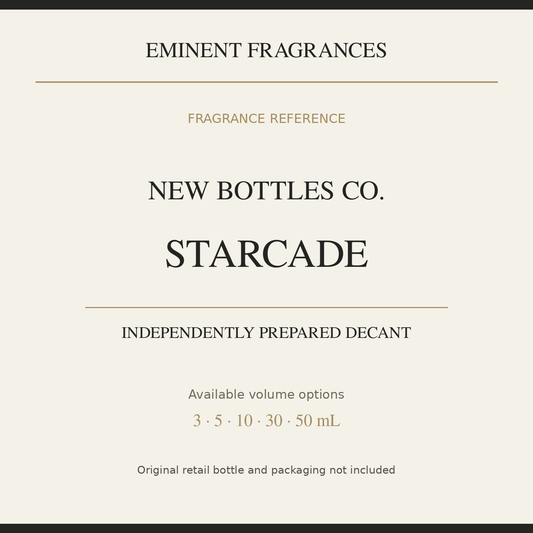 New Bottles Co. Starcade — independently prepared Eminent Fragrances decant. Original retail bottle not included.