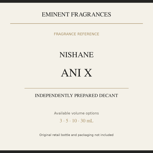 Nishane Ani X — independently prepared Eminent Fragrances decant. Original retail bottle not included.