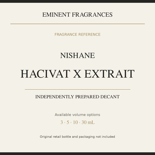 Nishane Hacivat X Extrait — independently prepared Eminent Fragrances decant. Original retail bottle not included.