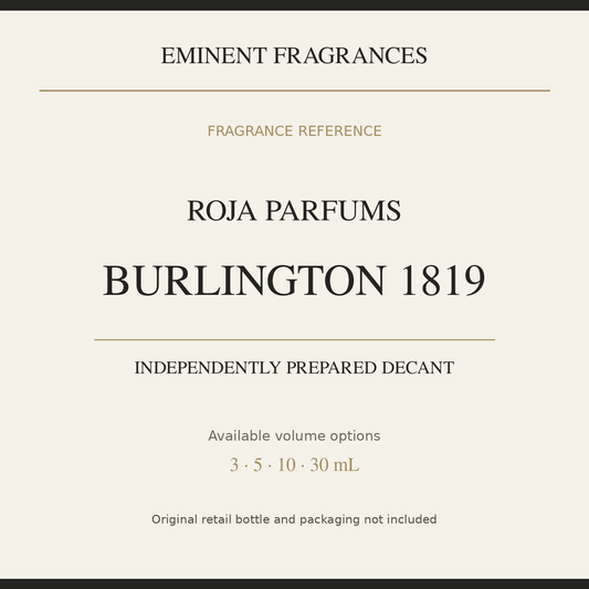 Roja Parfums Burlington 1819 — independently prepared Eminent Fragrances decant. Original retail bottle not included.
