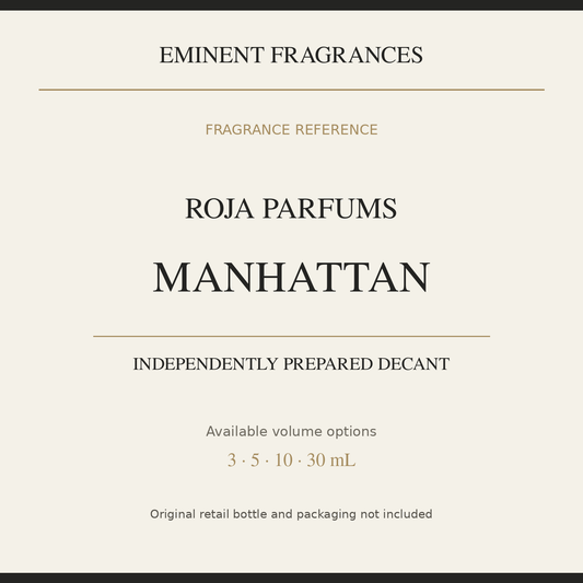 Roja Parfums Manhattan — independently prepared Eminent Fragrances decant. Original retail bottle not included.