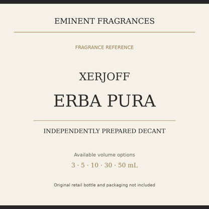 Xerjoff Erba Pura decant size options and independent decant disclosure